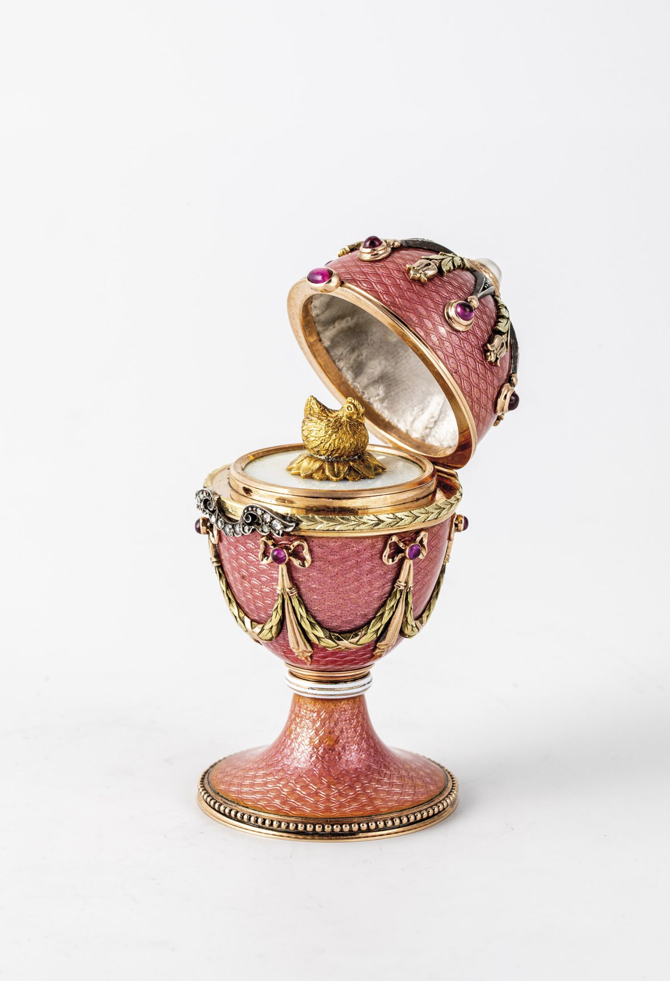 Gold Egg Box with Guilloché Enamel
