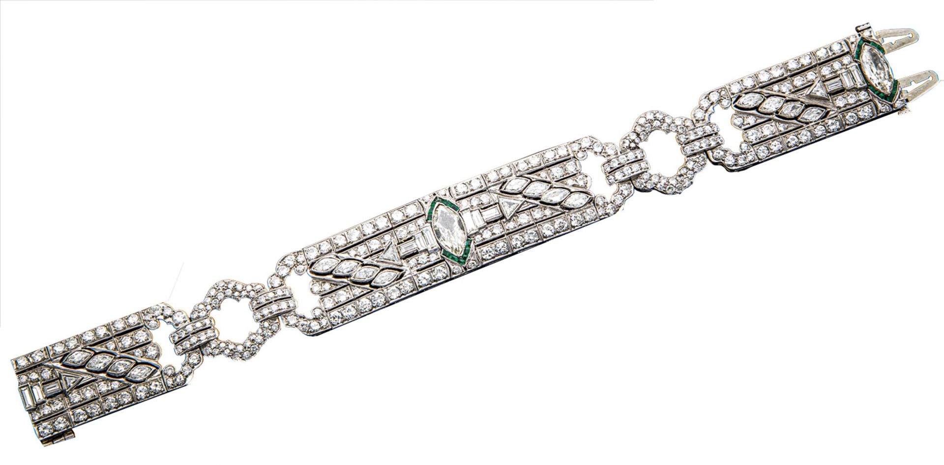 Art-Déco Diamantarmband mit Smaragden