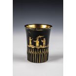 Beaker with chinoiseries Buquoysche Glashuette, Georgenthal or Silberberg, ca. 1840 Black Hyalite.