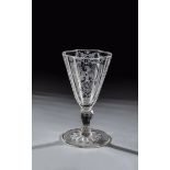 Goblet with coat of arms of the Giant Mountains, 18th century. Baluster shaft faceted. Rectangular