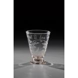 Small foot cup Central Germany, 18th century Colourless glass. Kuppa with round medallion entwined