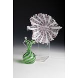 Leaf bowl and small jug Murano, late 20th century Colourless glass with alternating melted '