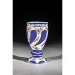 Foot cup Bohemia, 19th century frosted glass with cobalt blue overlay. Base with high-cut marquis-