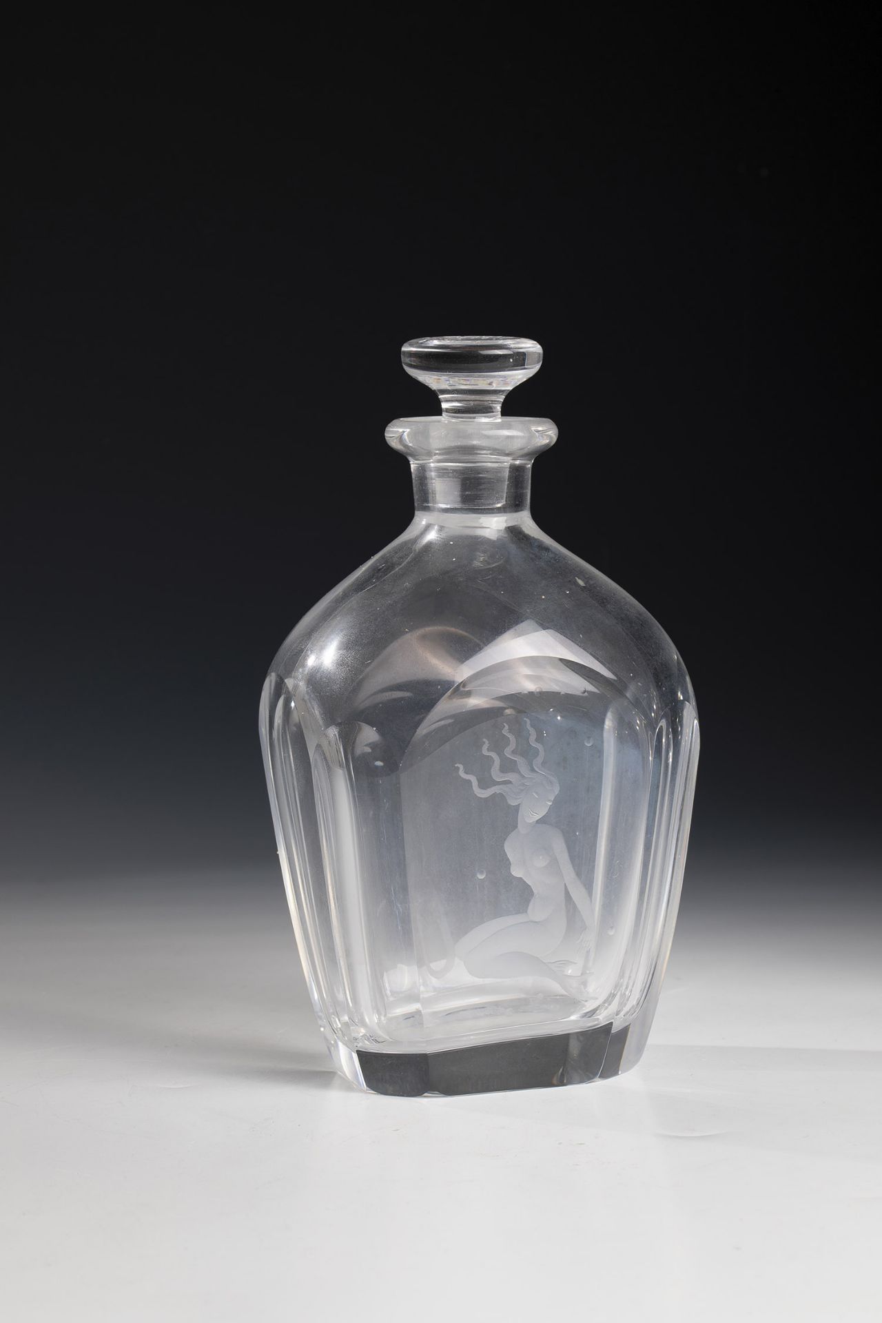 Carafe Orrefors, Sweden, 1950s Colorless Glass. On the faÃ§ade front view, a mermaid engraved in a