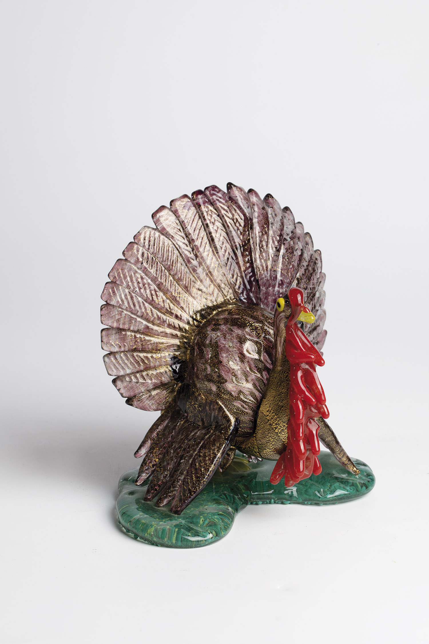 Figurine ''Turkey'' Murano, 20th/21st century Colourless glass with polychrome crumb melting and