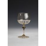 Chalice Murano, 19th century Honey-coloured glass with fused frosted glass threads. Disc base with