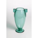 Andre Delatte ornamental vase, Nancy, 1920s blue-greenish glass. Two appliqued and pinched handles