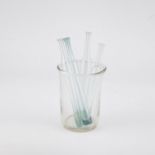 Storage vessel with four vials for cologne, 18th/19th century. Yellow-tinted glass with tear-off and