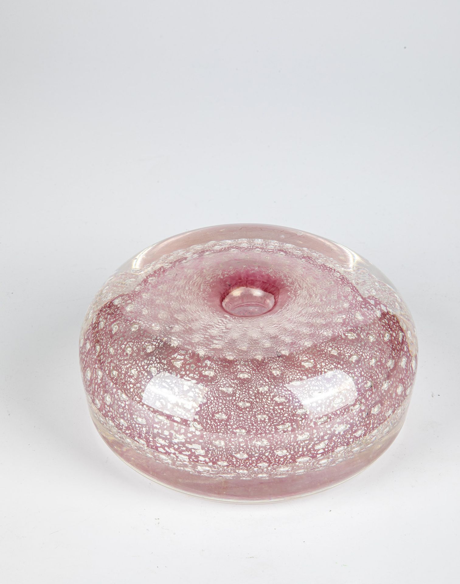 Vase Object Archimede Seguso, Murano, circa 1955 Colorless glass, rose-colored underlay. Silver foil