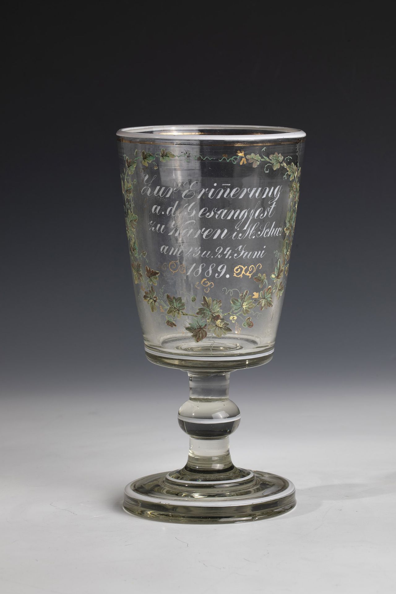 Pokal Deutschland, dat. 23 June 1889 Colourless glass with polished tear. Disc base, spherical