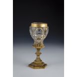 Goblet Russia, E. 18th / A. 19th century Colourless glass. Hexagonal stepped base with notched star.