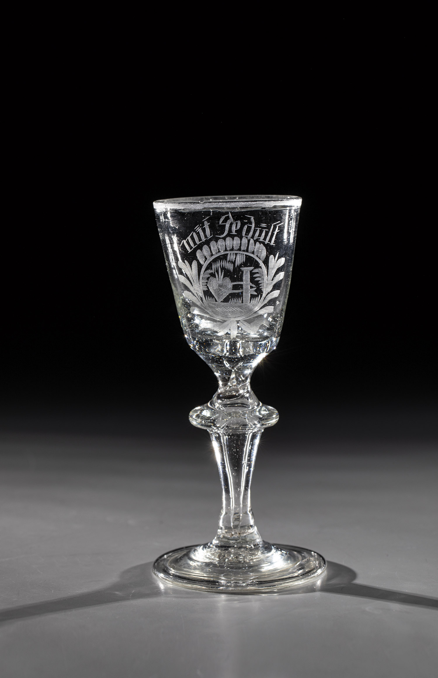 Small goblet Middle German, 18th century, disc base with tear and downward turned-edge. Shaft with