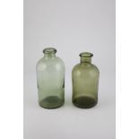 Two large storage bottles Probably Weserbergland, 19th century Light green glass with tear-off. H.