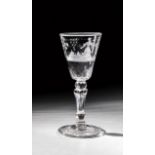 Goblet with saying Franconia or Thuringia, ca. 1720 Colourless glass with tear. Disc base with