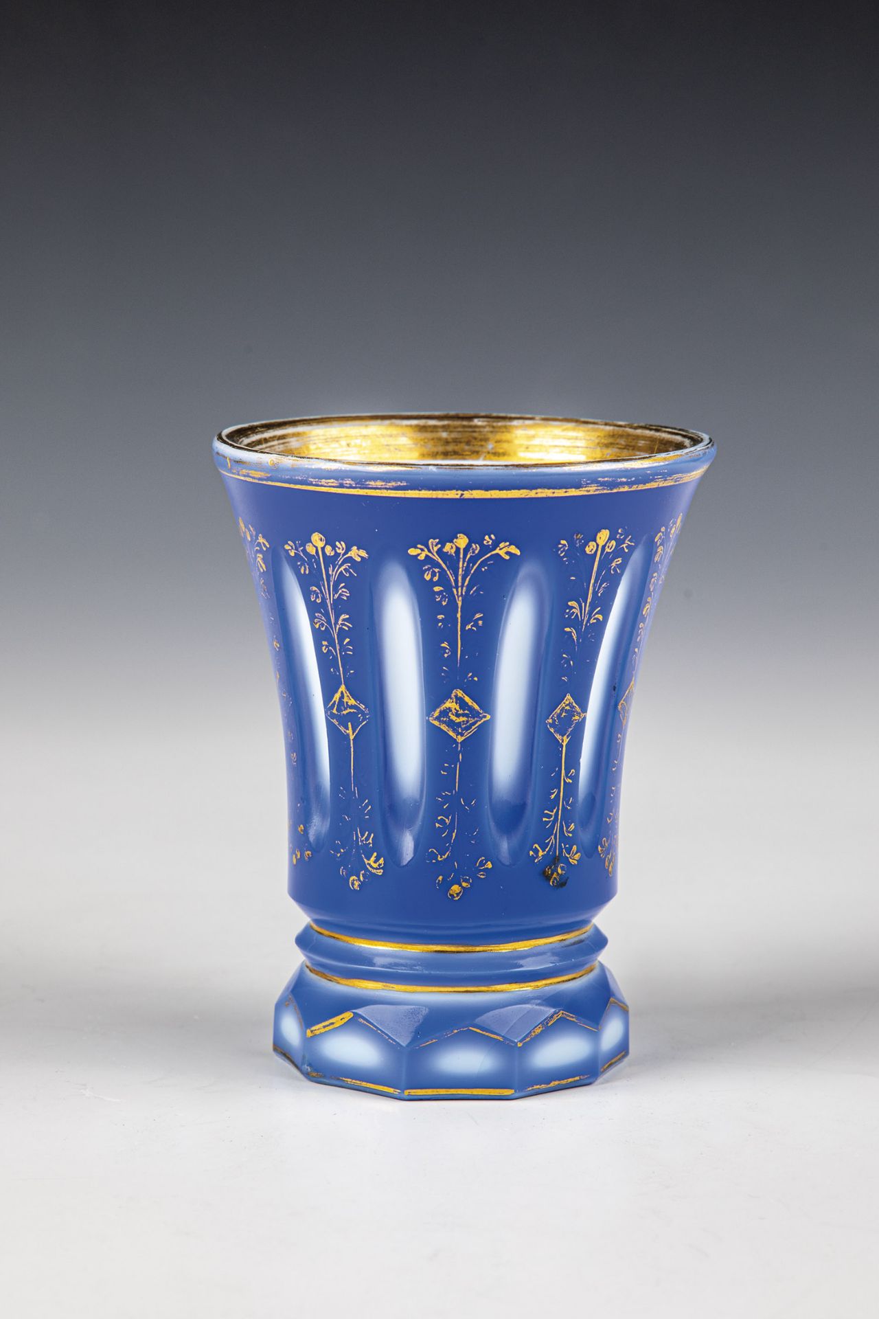 Beaker Glashuette Kreibitz (attributed), Bohemia, ca. 1835 White opal glass with light blue overlay,