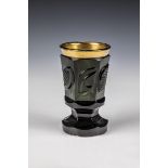 Foot cup Bohemia, mid-19th century Tourmaline green glass. Suitably sanded stand with notched