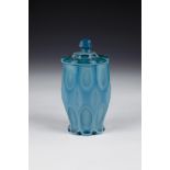 Stone glass Lidded beaker France or Bohemia, 19th century Turquoise stone glass with roller cut