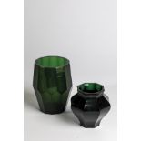 Two Moser vases, Karlovy Vary, circa 1920 Green, faceted glass. A vase with two faceted rows. The