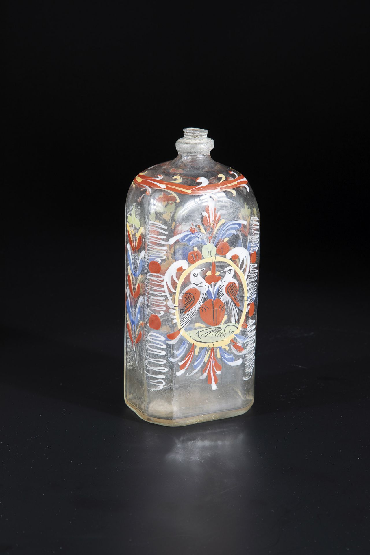 Schnapps bottle German, 18th century Colourless glass with tear. On the cross-sectional