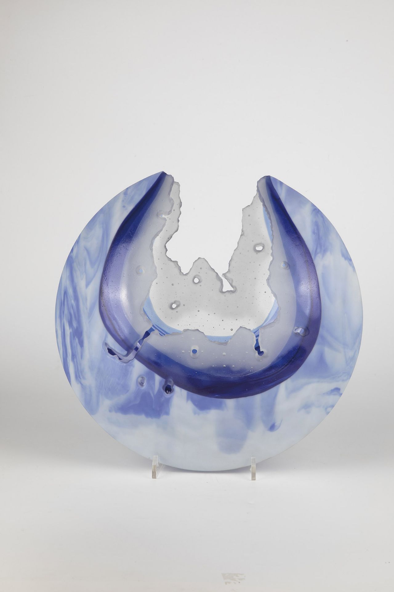 Object Frank van den Ham, 1988 Colourless, opaque blue and white glass, fused in several layers,