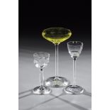 Three liqueur glasses Bohemia, ca. 1910/20 Colourless or green, optically blown glass. H. 10 - 14.