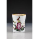 Mug with Maid South German or Bohemia, 18th century frosted glass. Frontal in polychrome enamel