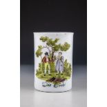 Mug ''The Earth'' Thuringia or Bohemia, 18th century frosted glass. Frontally, in polychrome