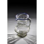 Jug with blue rim Freck/Porumbac, E. 18th / A. 19th century Grey-tinted glass with tear-off.