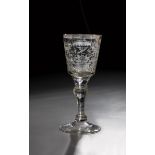 Goblet Silesia, ca. 1780 Colourless glass. Slightly rising disc foot. Shaft with faceted nodus.