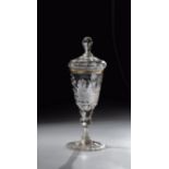 Lidded goblet Silesia, Schreiberhau, Preussler Glashuette Weissbach, ca. 1750 Colourless glass. Disc