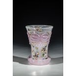 Foot cup North Bohemia, m. 19th century White alabaster glass with pink overlay, bell-shaped, six-