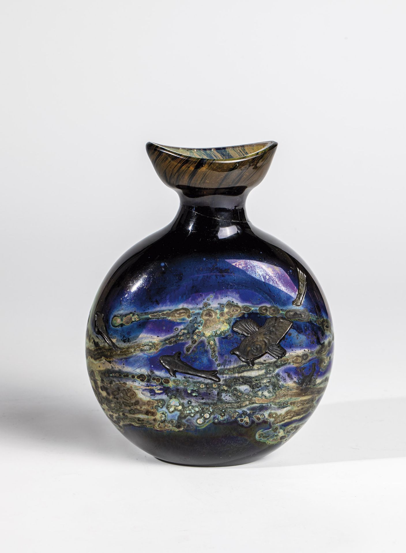 Rare and important vase Emile Galle, Nancy, ca. 1897 Colourless glass, ground marbled with blue