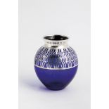 Vase with galvanized fine silver decoration Wohl Jean Beck, Munich, ca. 1925 Cobalt blue glass, with