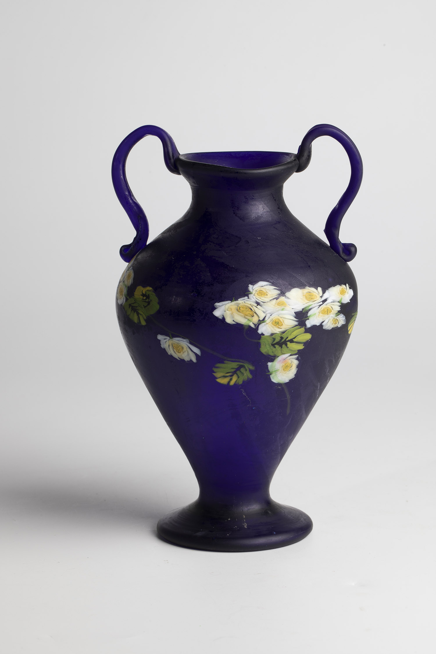 Rare Large Ornamental Handle Vase ''Murrine Floreali'' Fratelli Toso, Murano, circa 1910 Blue - Image 2 of 2