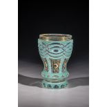 Double-cased foot cup Bohemia, M. 19th century Colourless glass with agatinopal and uranium-