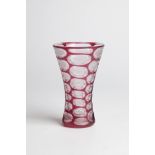 Beaker vase German, 1978 Colourless glass, ruby red overlay. Sanded and frosted. Underside