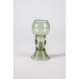 Roman German, 17th century Light green glass with demolition. Spun foot, shaft open at the top