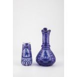 Jug and jug Bohemia, ca. 1850 Colourless glass with cobalt blue overlay, ornamentally cut. Frontal