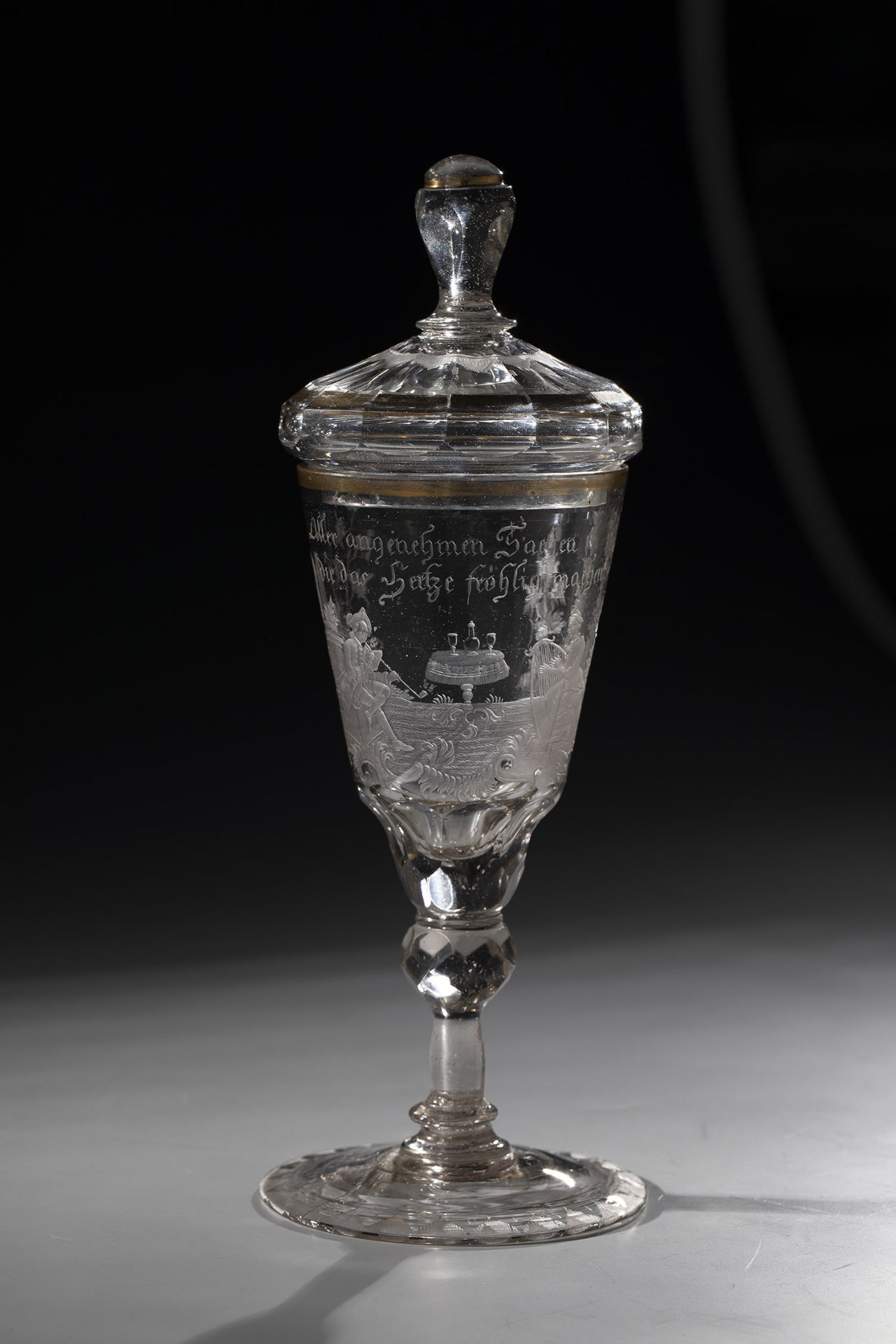 Lidded goblet Silesia, Schreiberhau, Preussler Glashuette Weissbach, ca. 1750 Colourless glass. Disc - Image 3 of 3