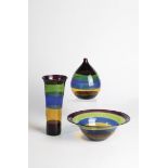 Two vases and a bowl Reinhard Herzog, 1980s Blown in front of the lamp, blue, yellow, green and