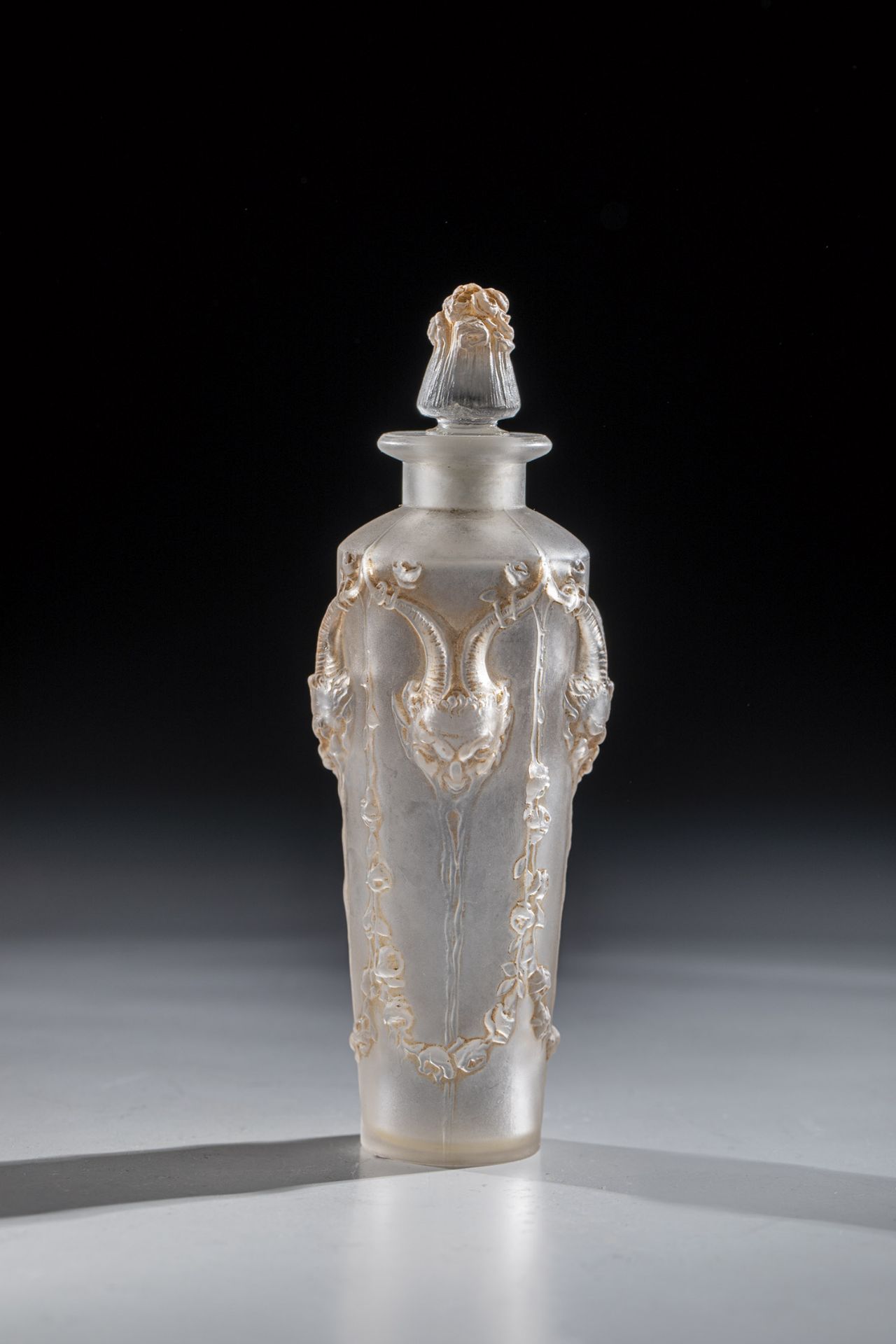 Bottle ''Pan'' Rene Lalique, Wingen-sur-Moder, 1920 Colourless glass pressed into the mould,