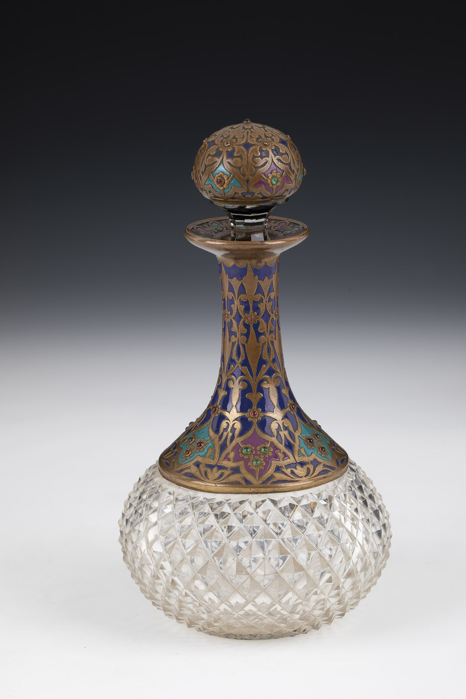 Bottle with stopper France or Russia, 19th century Colourless glass with stone cut. Neck and stopper