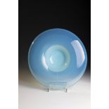 Bowl object Cenedese, Murano, 2nd H. 20th century Light blue opalescent glass. H. 7 cm; D. 34.5 cm.