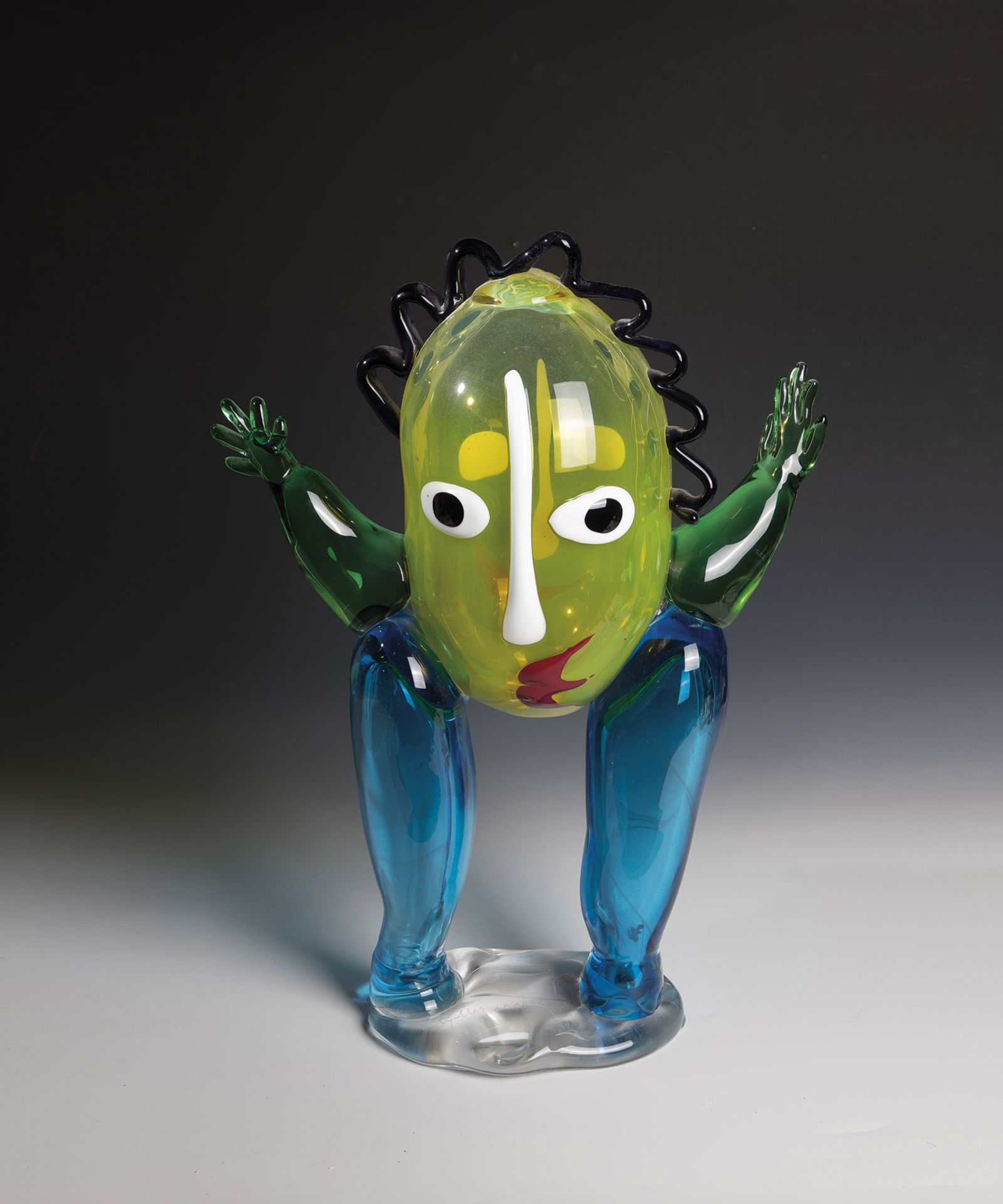 Glass sculpture ''Bienvenido'' Juan Ripolles (design) for Berengo Studio, Murano, 2000s Aquamarine