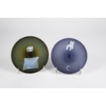 Pair of Ann Waerff and Wilke Adolfsson Decorative Plates, 1980s Colourless glass with violet and