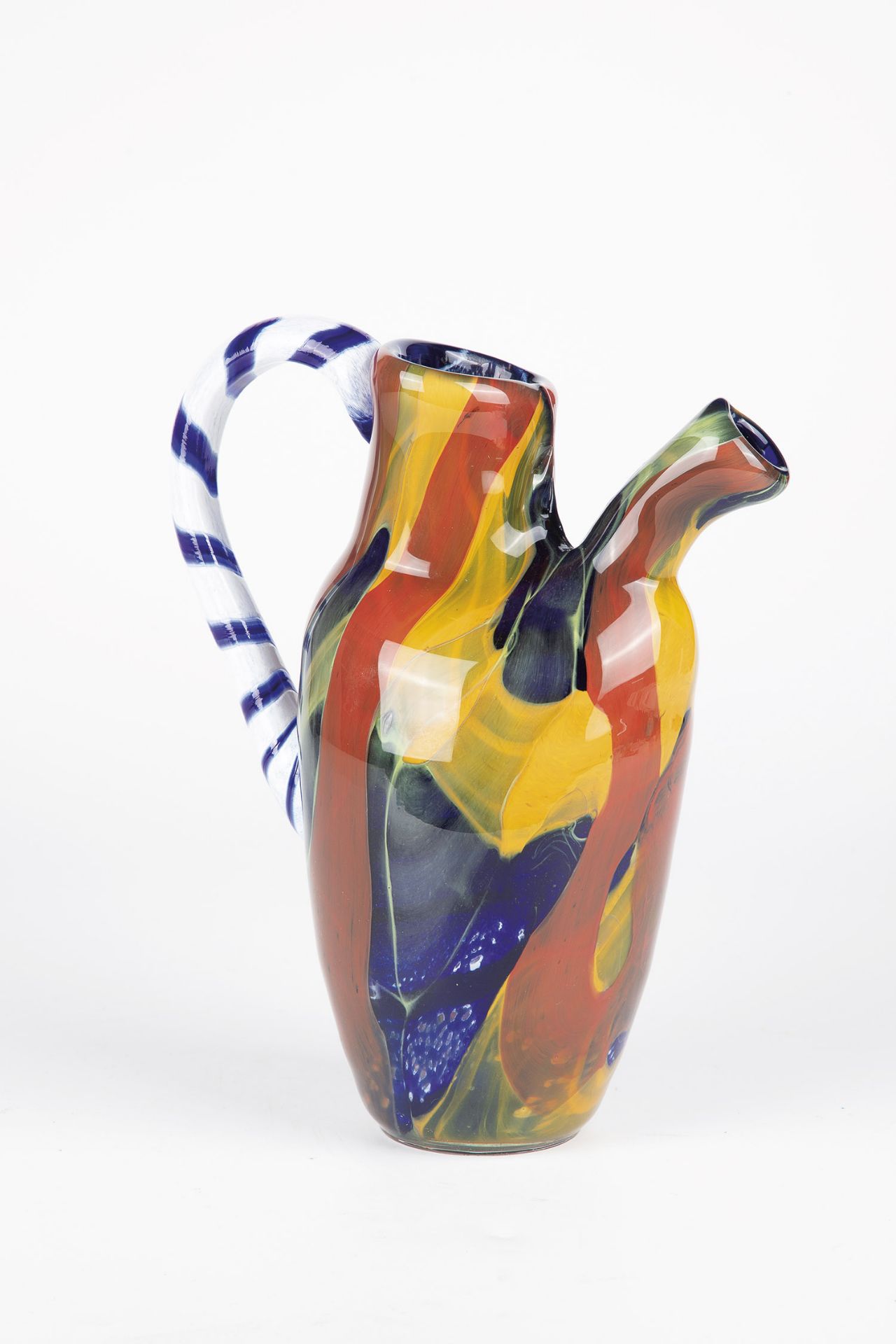 Krug Mihail Topescu (1956) Colourless glass with multi-coloured underlay, freely formed. Appliqued