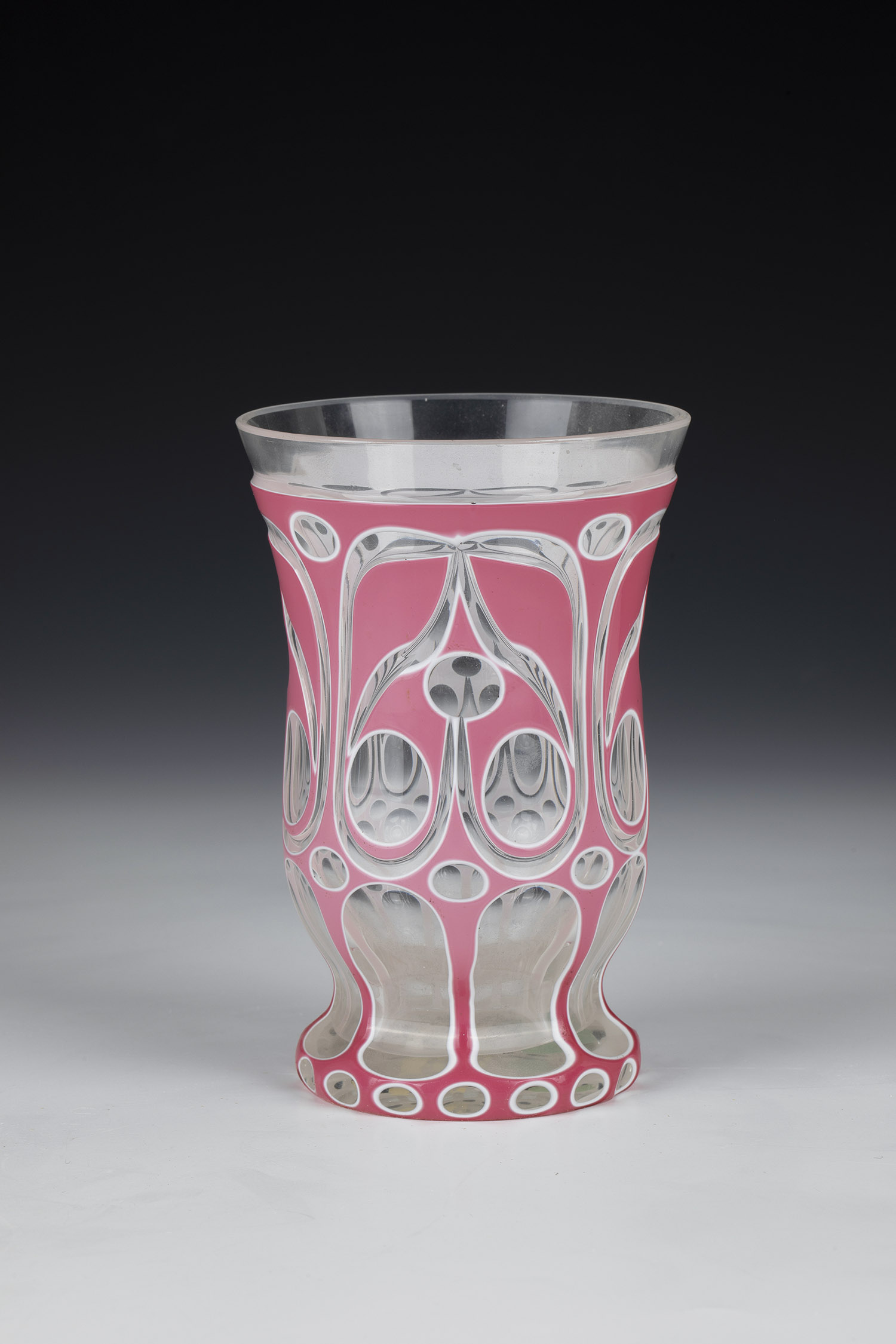 Double-cased tumbler Josephinenhuette, M. 19th century Colourless glass with pewter enamel and