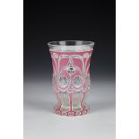 Double-cased tumbler Josephinenhuette, M. 19th century Colourless glass with pewter enamel and