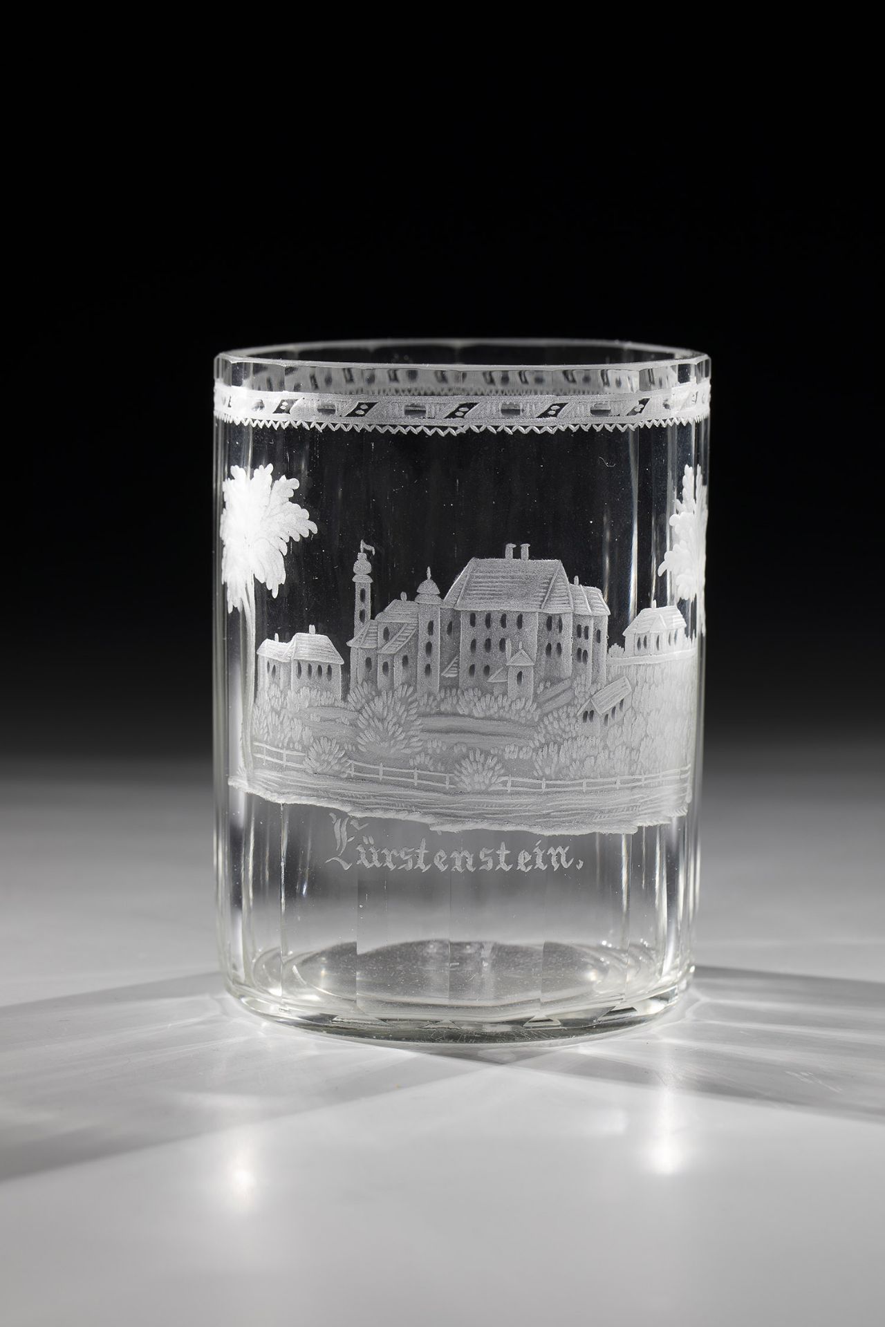 Cylindrical beaker with view of Fuerstenstein Bavarian Forest, 19th century Colourless, multi-