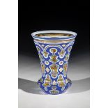 Double-cased tumbler Bohemia, ca. 1845 Colourless glass with blue and pewter enamel overlay. Bell-